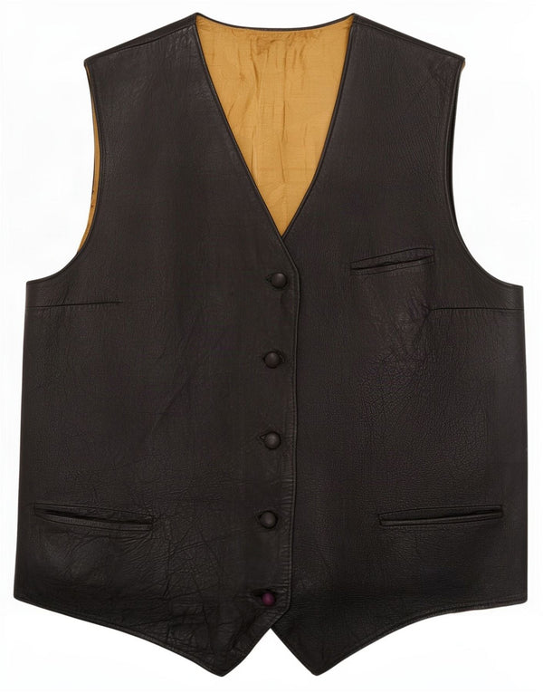 Colete de couro feminino vintage UK 12 médio preto