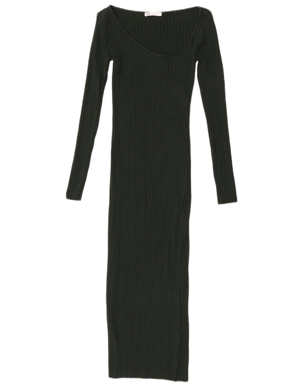Zara Γυναικείο μακρυμάνικο Bodycon Φόρεμα UK 8 Μικρό πράσινο βαμβακερό