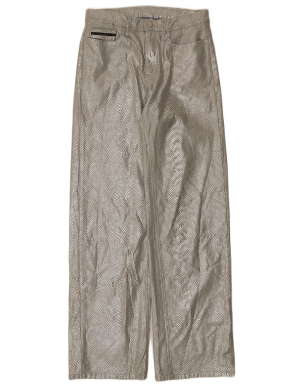 Calvin Klein Damen-Freizeithose mit hoher Taille, W28, L32, silberfarbenes Tiermuster