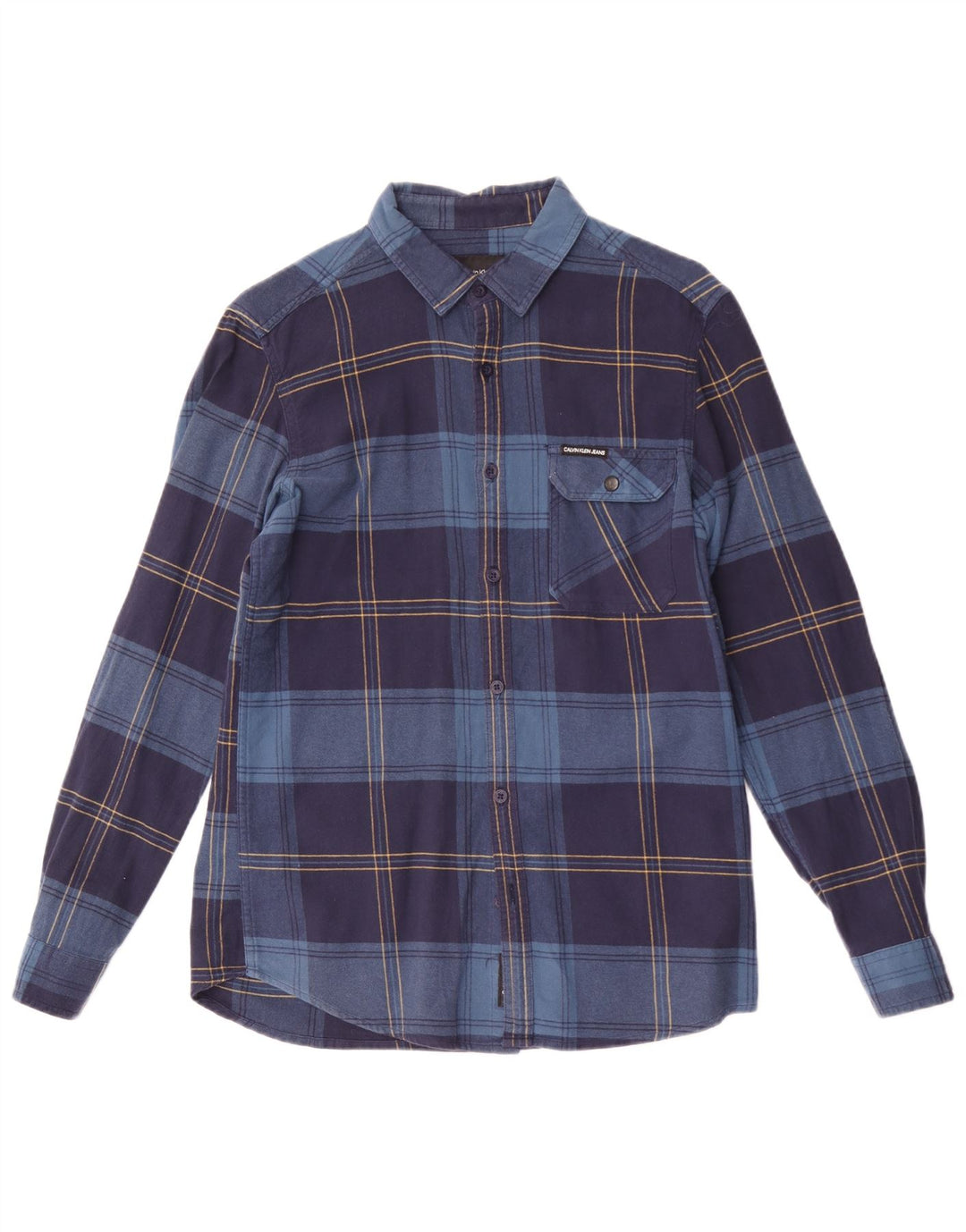 Calvin Klein Herre Slim Fit Flanellskjorte Medium Navyblå Plaid Polyester