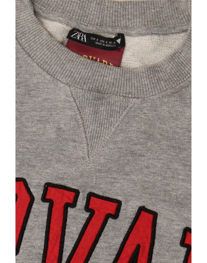 Zara Womens Harvard Graphic Oversized Sweatshirt Jumper UK 10 Small Grey