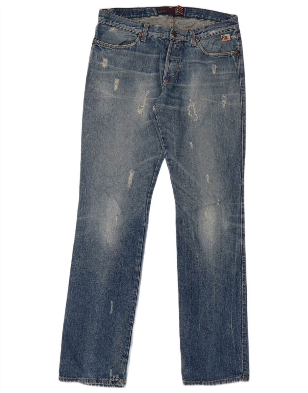 Roy Rogers Herre Distressed Straight Jeans W34 L36 Blå Bomuld