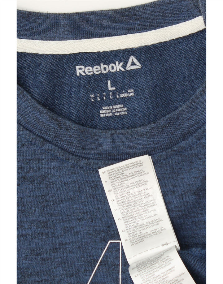 Reebok Mens Graphic Sweatshirt Jumper Large Navy Blue Flecked Cotton