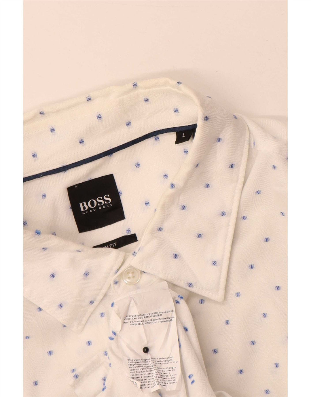 Hugo Boss Mens Slim Fit Shirt Large White Spotted Cotton