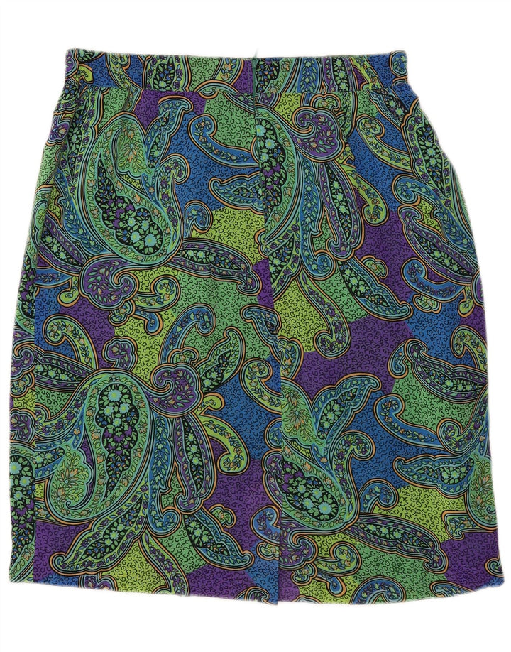Vintage Womens Pencil Skirt IT 44 Medium W34 Green Paisley Polyester