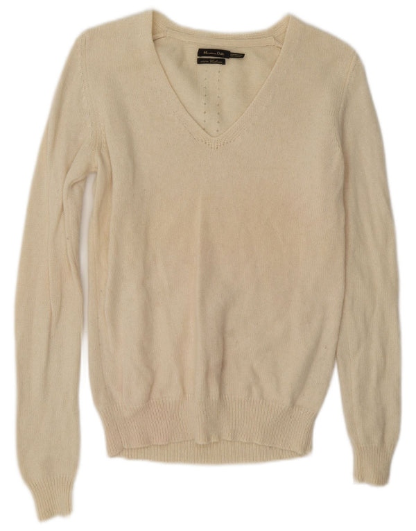 Massimo Dutti Dame V-hals sweater UK 14 Medium Off White Cashmere
