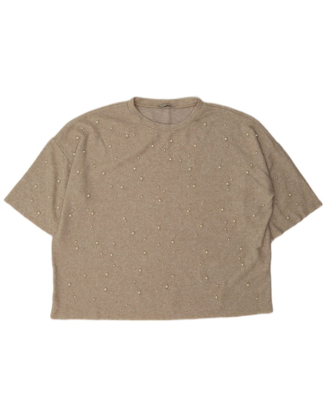 Zara Womens Oversized T-Shirt Top UK 16 Large Beige Spotted