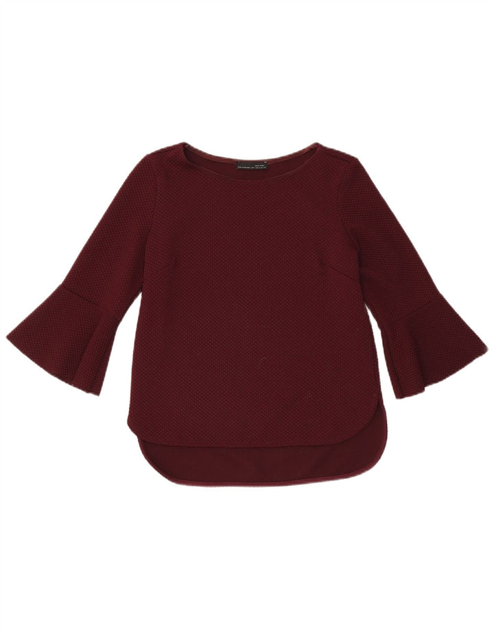 ZARA Womens 3/4 Sleeve Blouse Top UK 10 Small Maroon