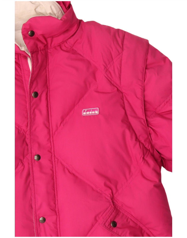 Diadora Herre Hætte Vendbar Polstret Jakke UK 40 Stor Pink Polyester