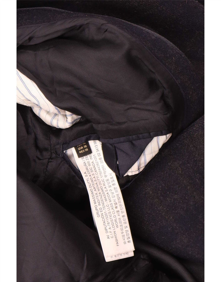 Massimo Dutti Mens Overcoat EU 48 Medium Navy Blue Check Wool