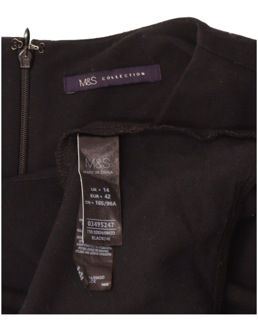 Marks & Spencer Womens Long Sleeve A-Line Dress UK 14 Large Black Polyester