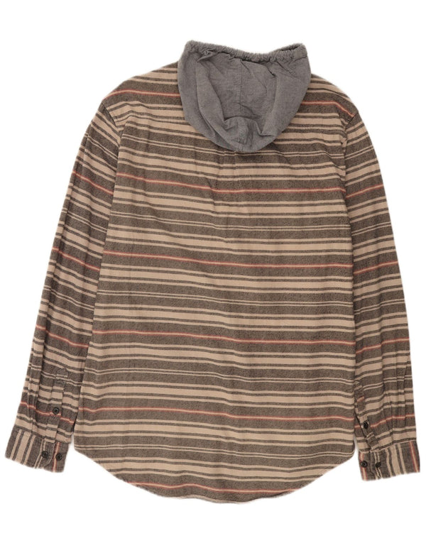 Billabong Mens Hooded Shirt Large Beige Striped Cotton