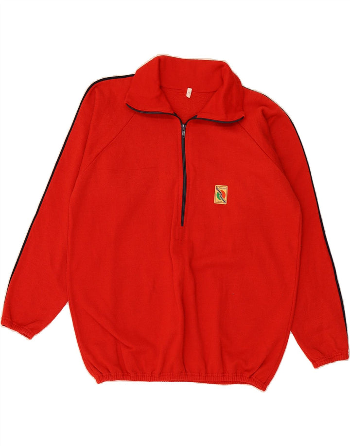 VINTAGE Mens Zip Neck Jumper Sweater IT 46 Small Red Cotton Vintage Vintage and Second-Hand Vintage from Messina Hembry 