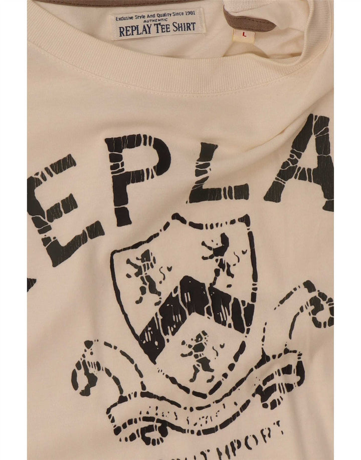 Replay Mens Graphic Top Long Sleeve Large White Cotton