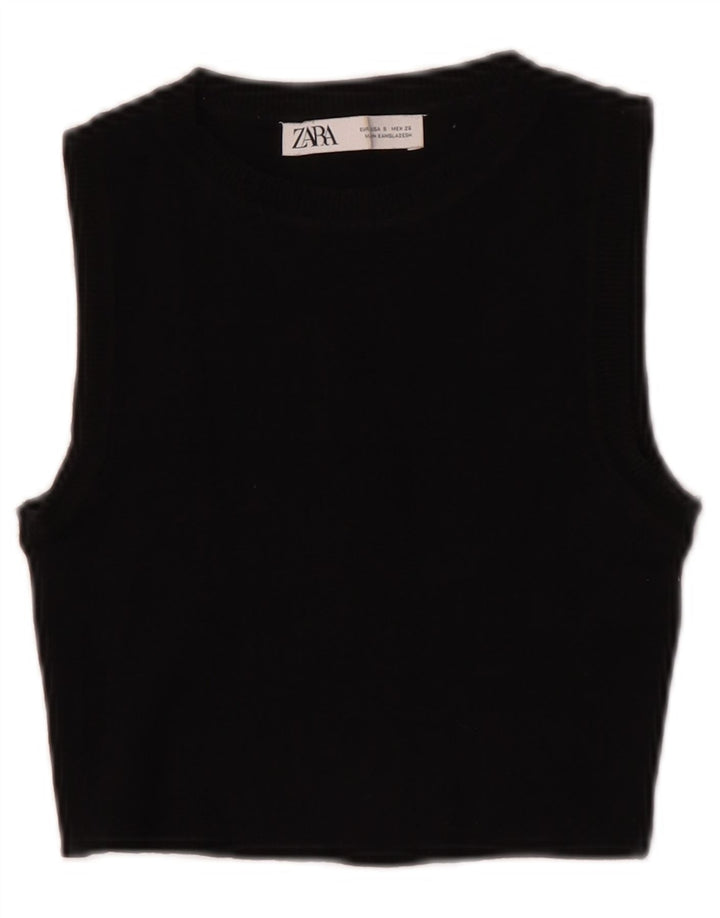 Zara Womens Crop Vest Top UK 8 Small Black