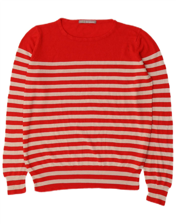 Marks & Spencer Womens Crew Neck Jumper Sweater UK 14 Medium Red Striped