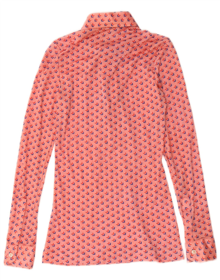 Vintage Damen Pullover Hemdbluse UK 8 Small Pink Geometrisch