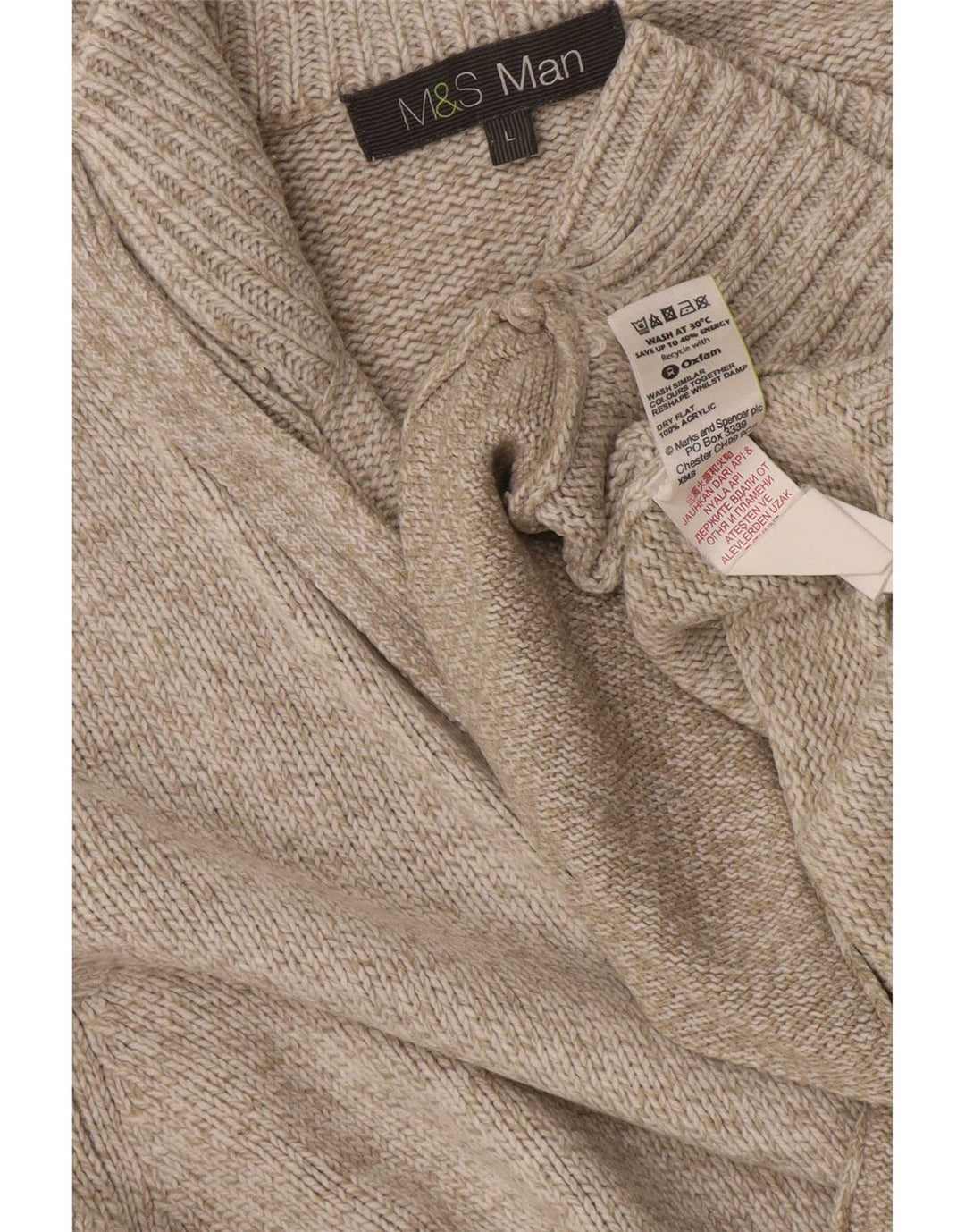 Marks & Spencer Męski sweter rozpinany, duży, beżowy, nakrapiany akryl