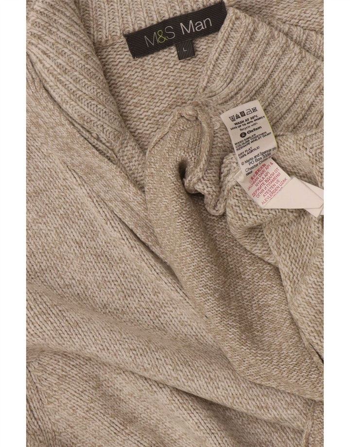 Marks & Spencer Męski sweter rozpinany, duży, beżowy, nakrapiany akryl