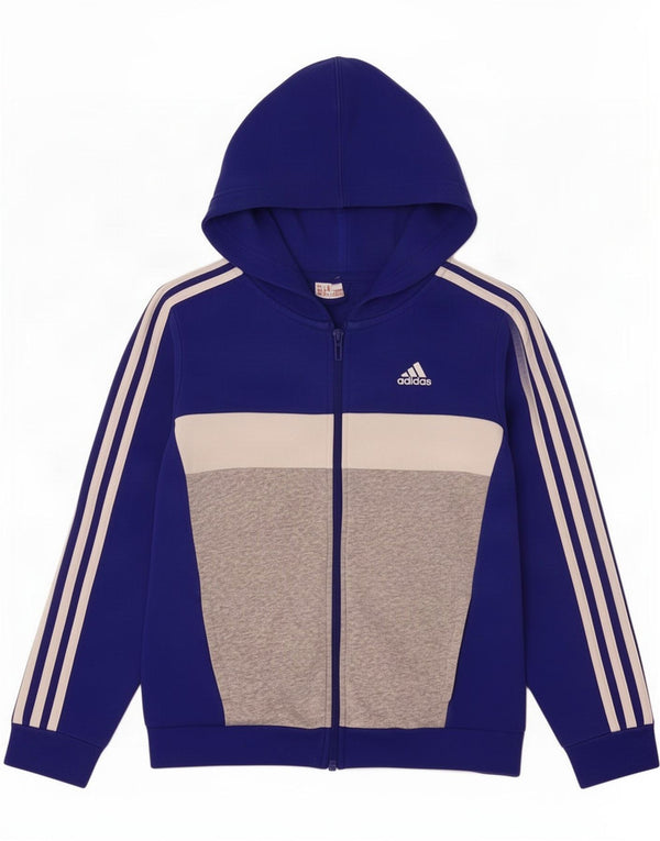 Свитер с капюшоном на молнии для мальчиков Adidas 9–10 лет, синий, хлопок с цветными блоками