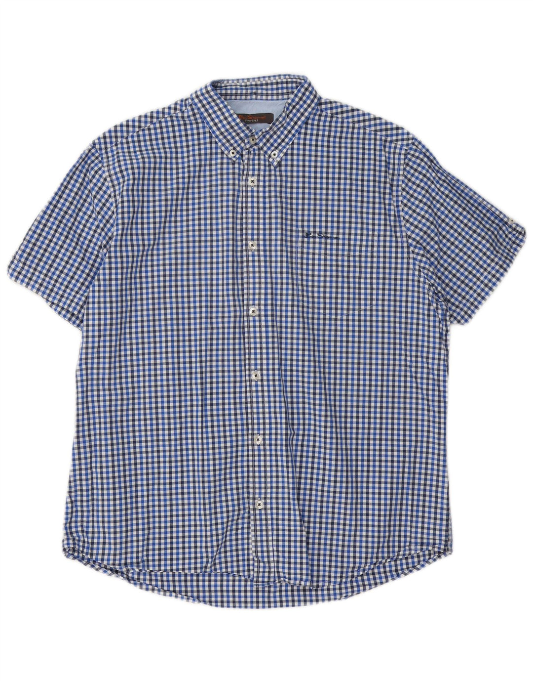 Ben Sherman Herren-Kurzarmhemd XL aus blauer Gingham-Baumwolle