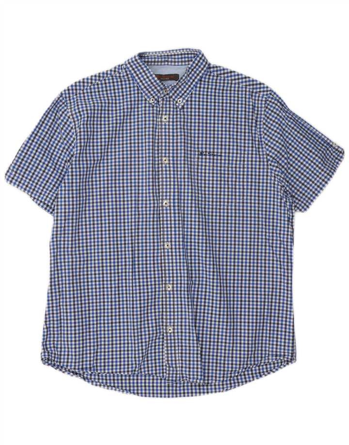 Ben Sherman Herren-Kurzarmhemd XL aus blauer Gingham-Baumwolle