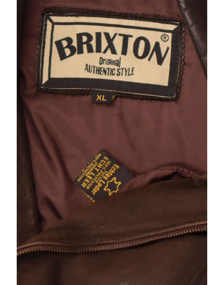 Brixton Womens Leather Biker Jacket UK 18 XL Brown Leather
