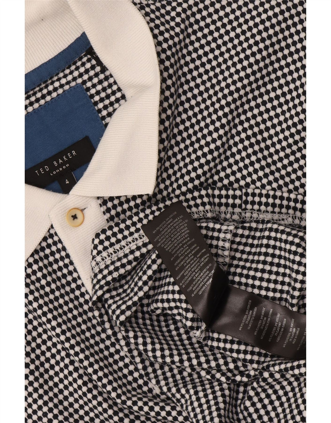 Camisa polo masculina de rugby Ted Baker tamanho 4 poliéster geométrico preto grande