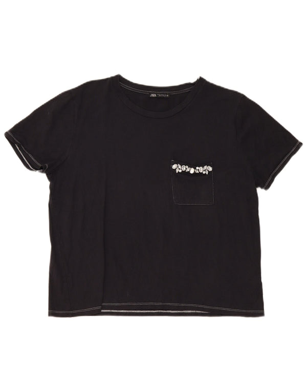 Zara Womens T-Shirt Top UK 18 XL Black