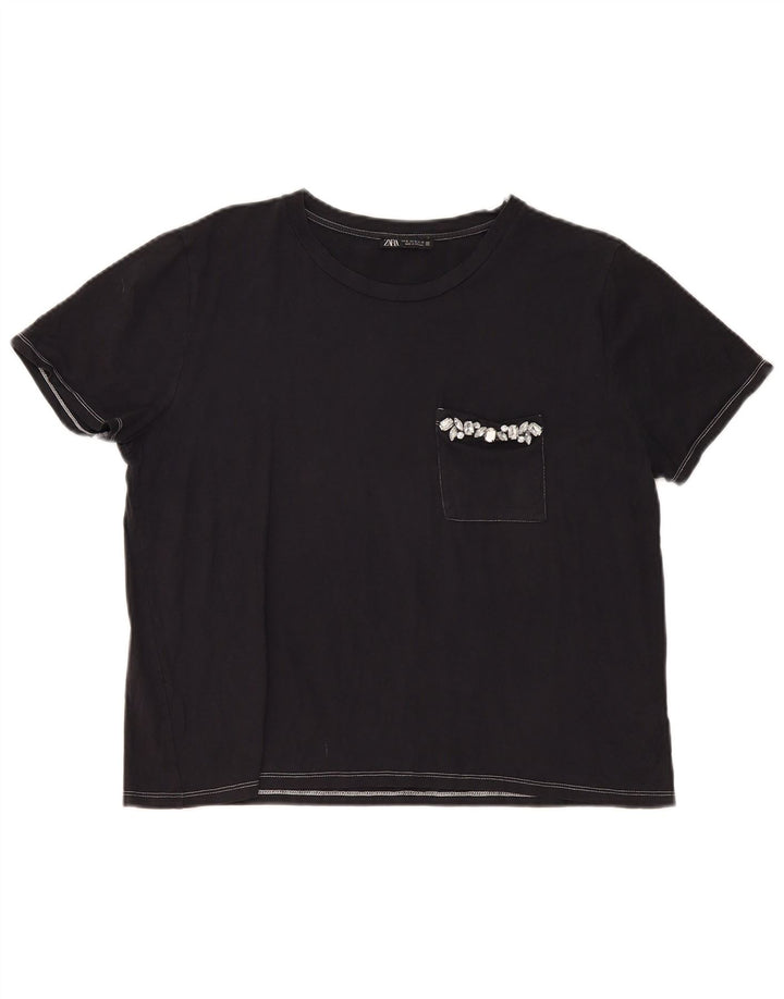 Zara Womens T-Shirt Top UK 18 XL Black