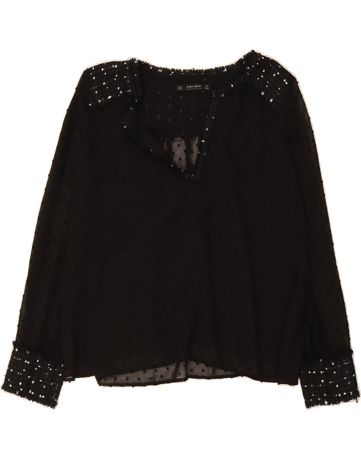ZARA Womens Oversized Long Sleeve Blouse Top UK 10 Small Black Spotted Vintage Zara and Second-Hand Zara from Messina Hembry 