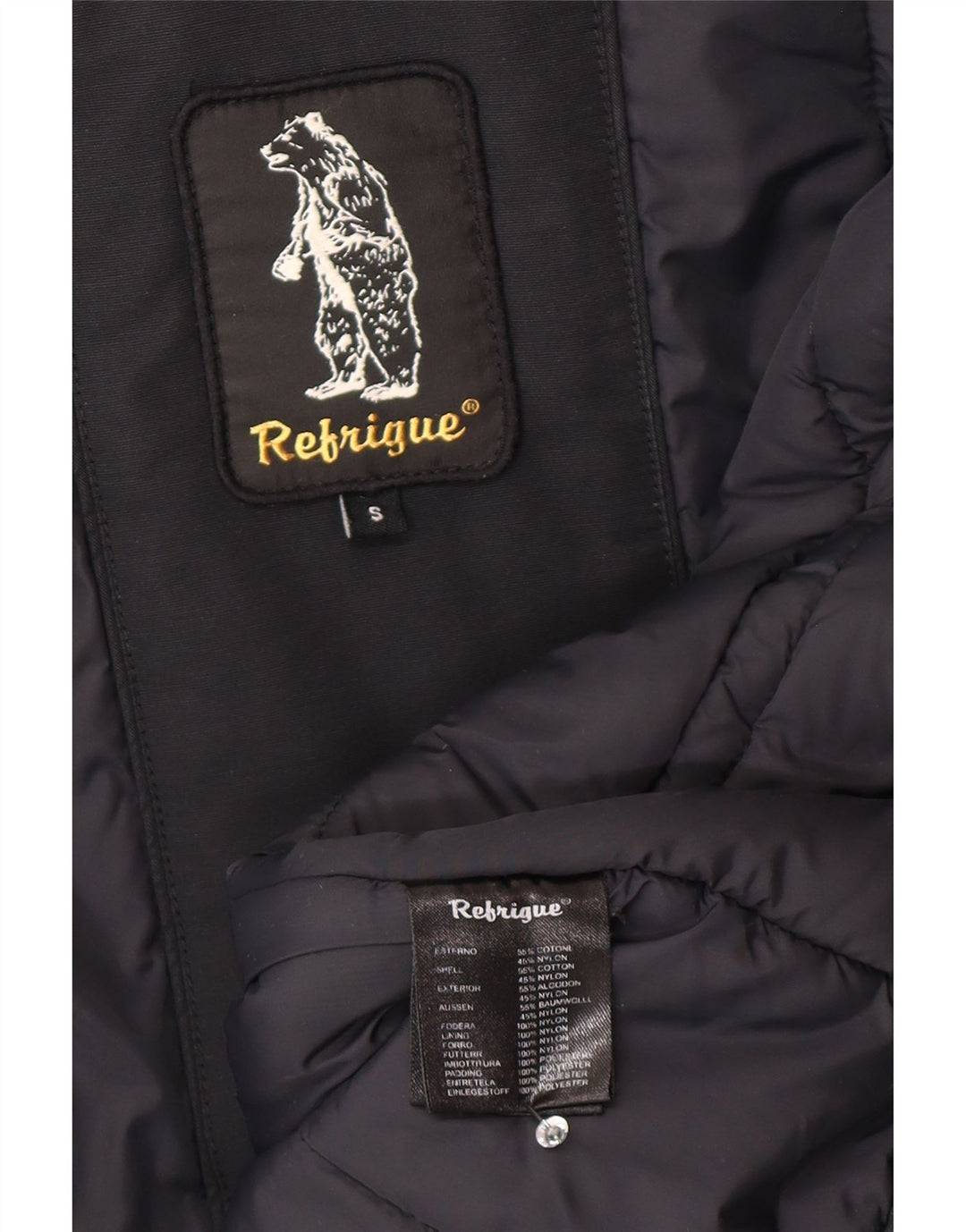 Giacca Parka con cappuccio da donna Refrigue UK 10 piccola in cotone nero