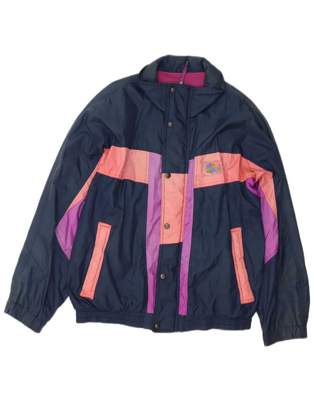 Brugi Mens Bomber Jacket UK 38 Medium Navy Blue Colourblock Polyester