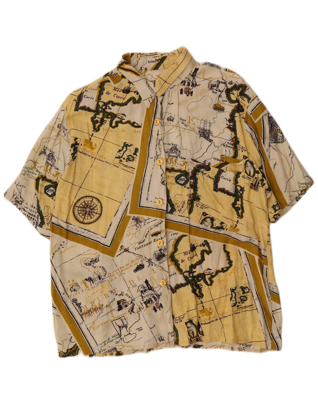 Vintage Womens Short Sleeve Abstract Pattern Shirt UK 14 Large Yellow