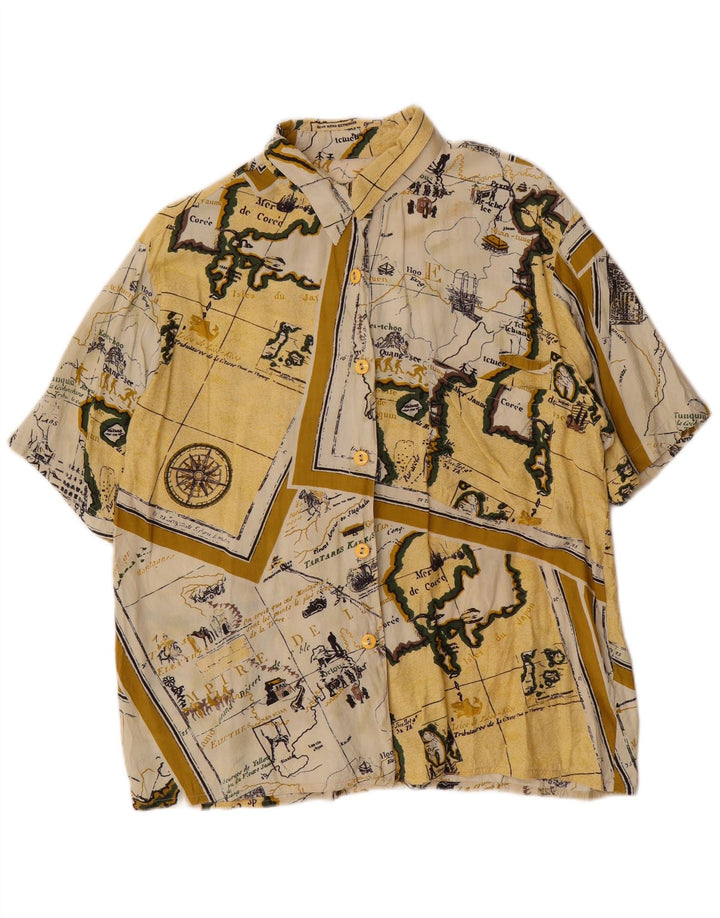 Vintage Womens Short Sleeve Abstract Pattern Shirt UK 14 Large Yellow