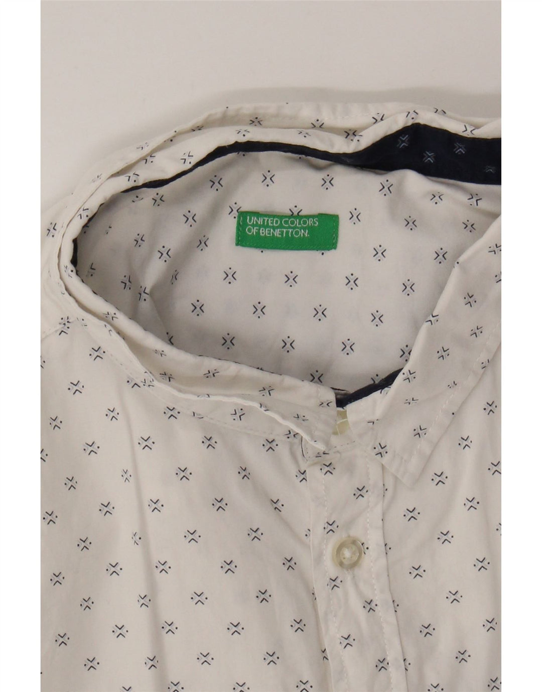 BENETTON Boys Short Sleeve Shirt 13-14 Years White Geometric Vintage Benetton and Second-Hand Benetton from Messina Hembry 