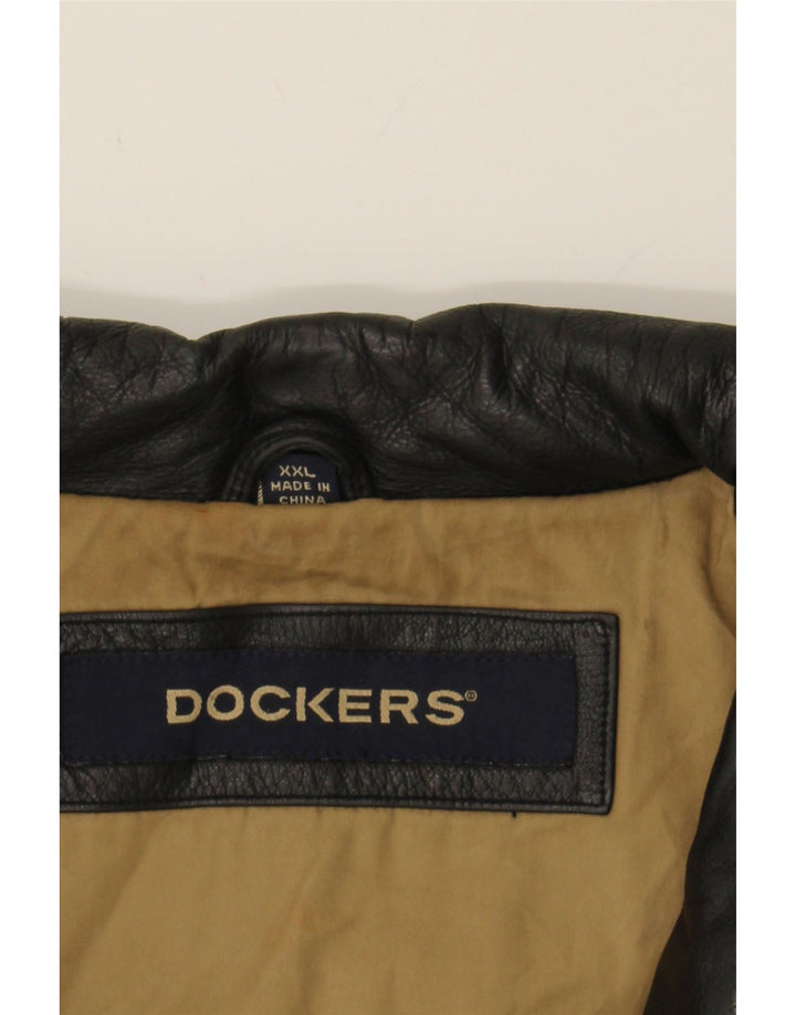 DOCKERS Mens Leather Jacket UK 44 2XL Black Leather Vintage Dockers and Second-Hand Dockers from Messina Hembry 