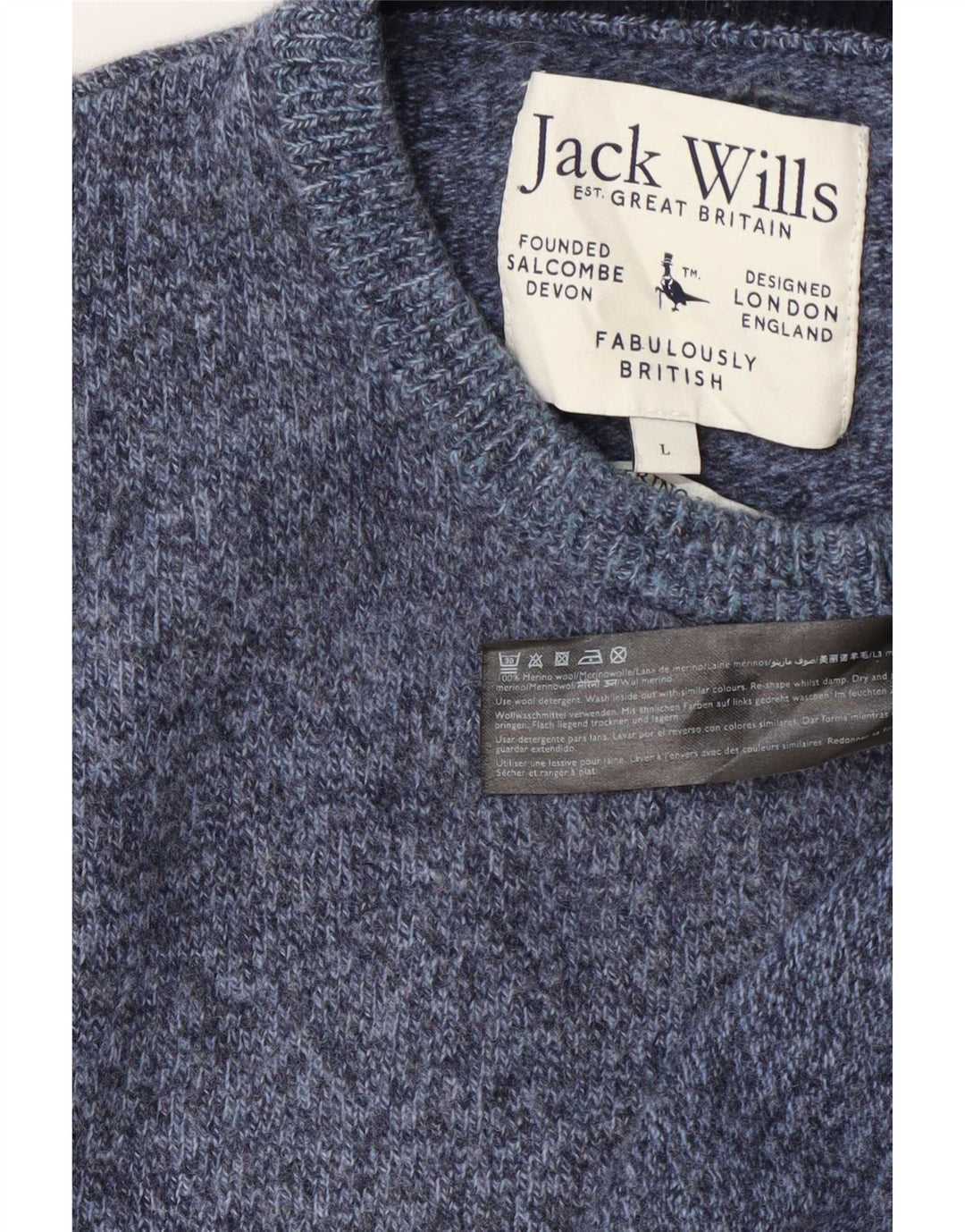 Jack Wills Mens Crew Neck Jumper Sweater Large Blue Flecked Wool