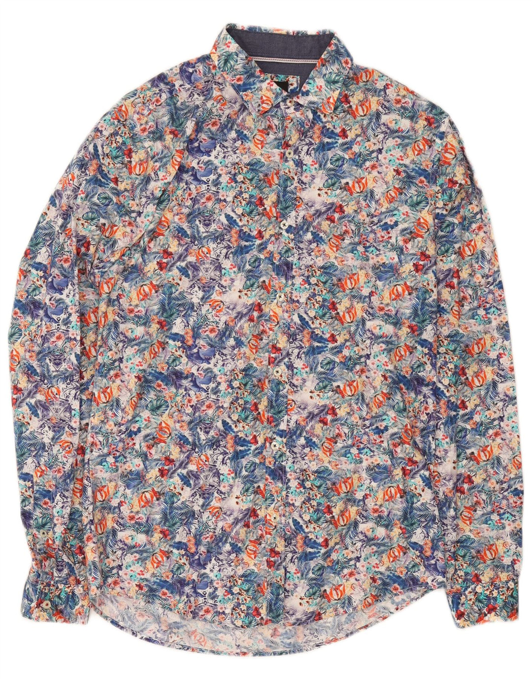 Zara Mens Slim Fit Shirt Medium Multicoloured Floral Cotton