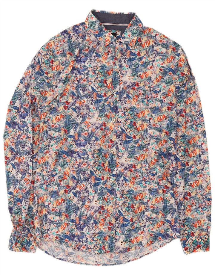Zara Mens Slim Fit Shirt Medium Multicoloured Floral Cotton