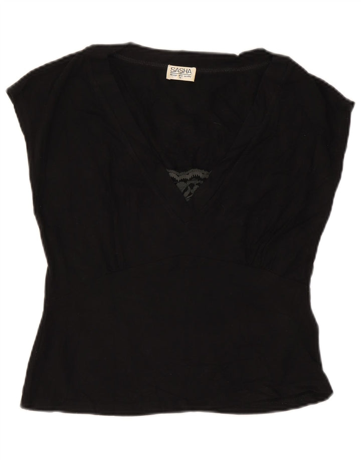 SASHA Womens Crop Bluse Top UK 12 Medium Black Viscose