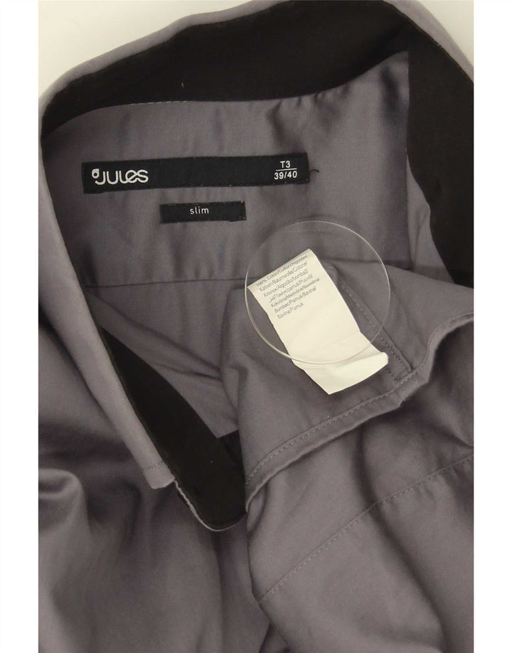 Jules Mens Slim Fit Shirt Size 39/40 Medium Grey Cotton