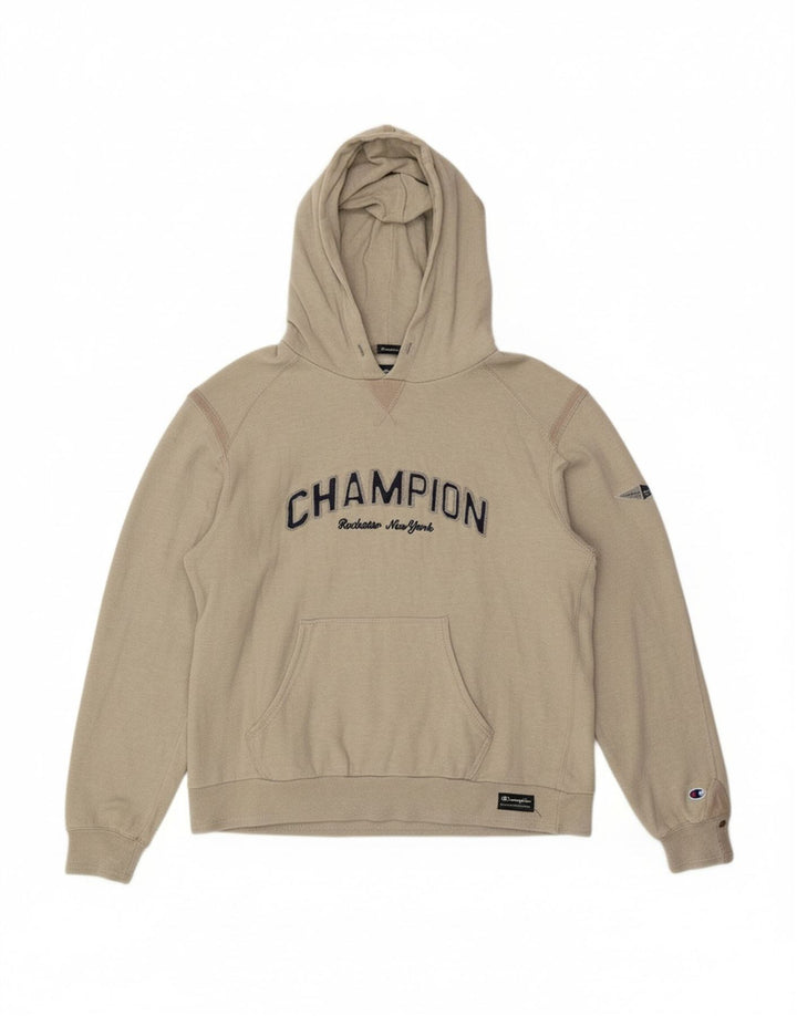 CHAMPION Suéter masculino com capuz gráfico médio algodão bege