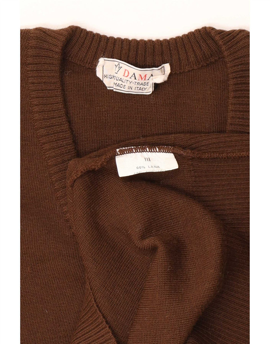 Vintage dame V-hals sweater UK 14 medium brun uld