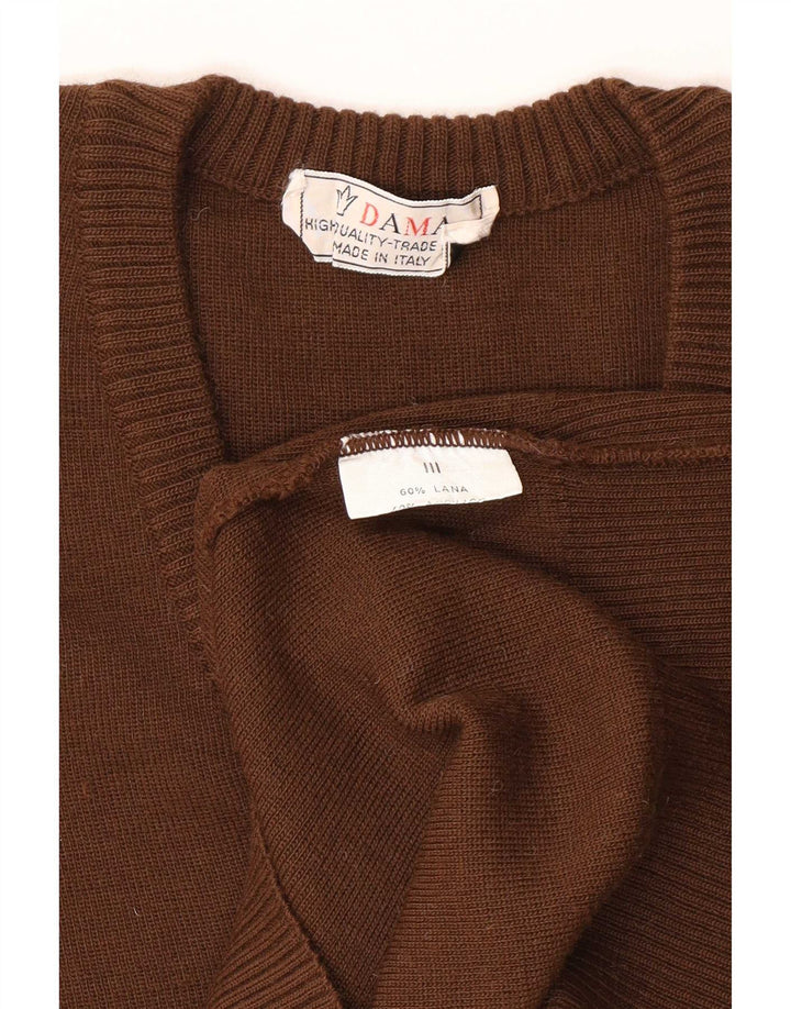 Vintage dame V-hals sweater UK 14 medium brun uld