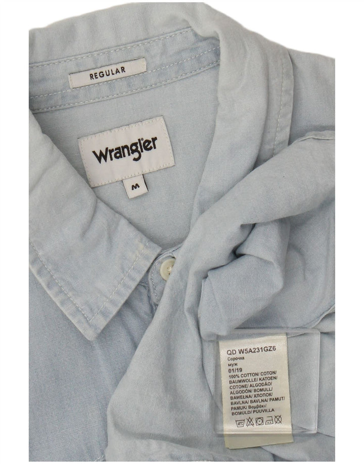 Wrangler Mens Regular Shirt Medium Blue Cotton