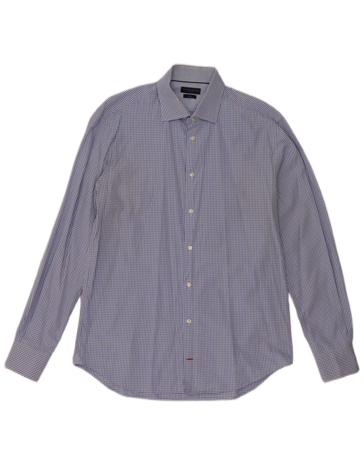 Tommy Hilfiger Mens Tailored Fit Fitted Shirt Size 41 16 Large Blue Gingham