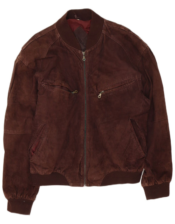 Vintage Mens Suede Bomber Jacket UK 42 XL Brown Leather