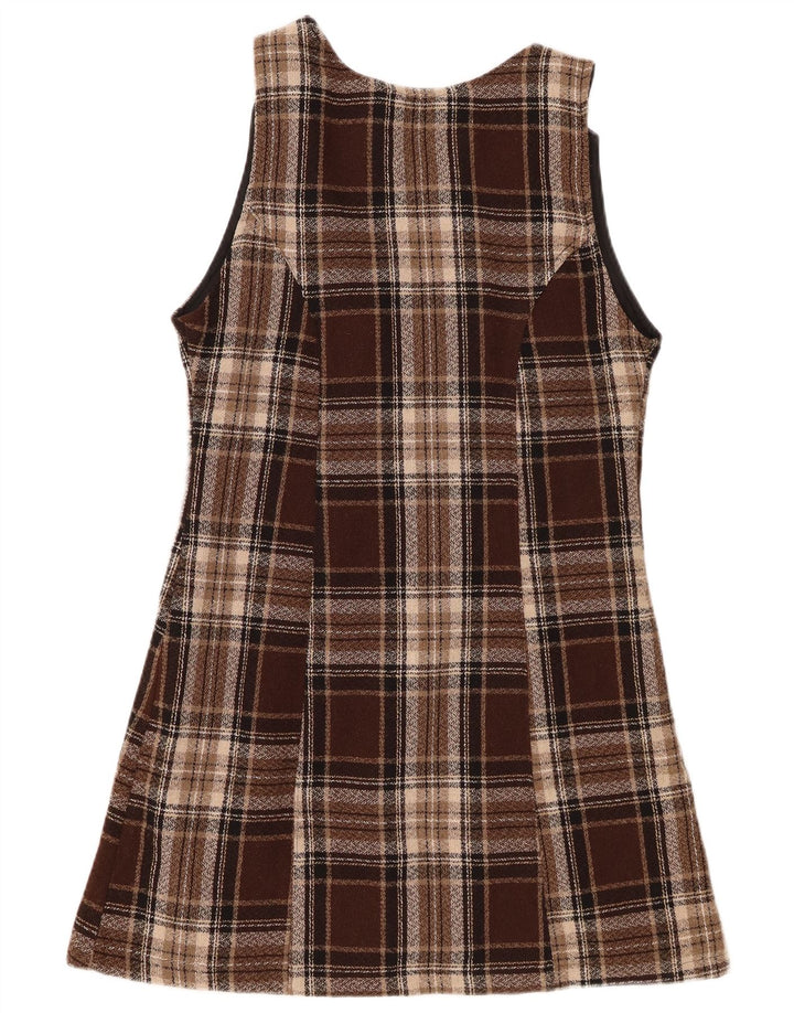 Vintage dame ærmeløs A-line kjole IT 44 Medium brun ternet