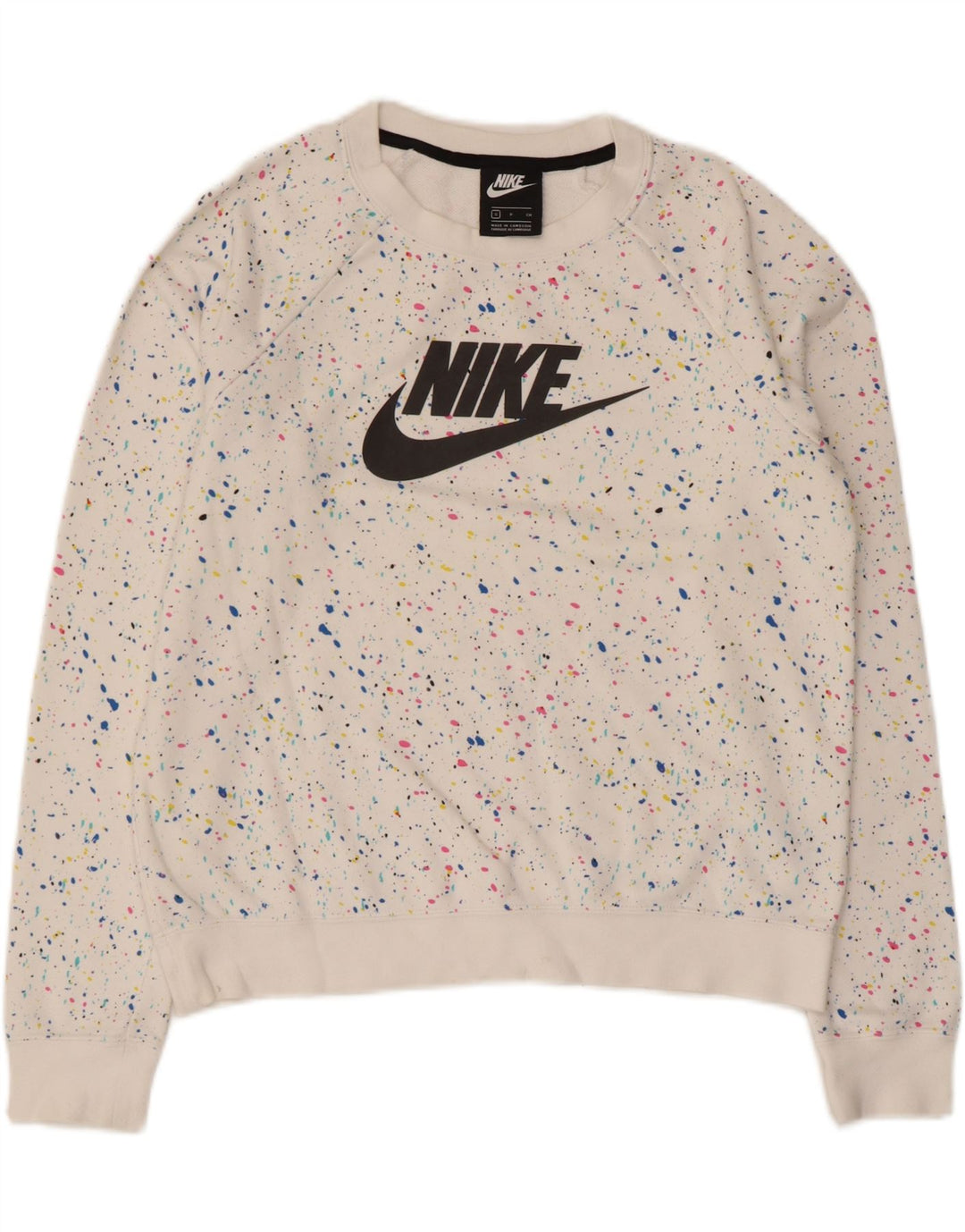 Nike Womens Graphic Oversized Sweatshirt Jumper UK 10 Small White Spotted